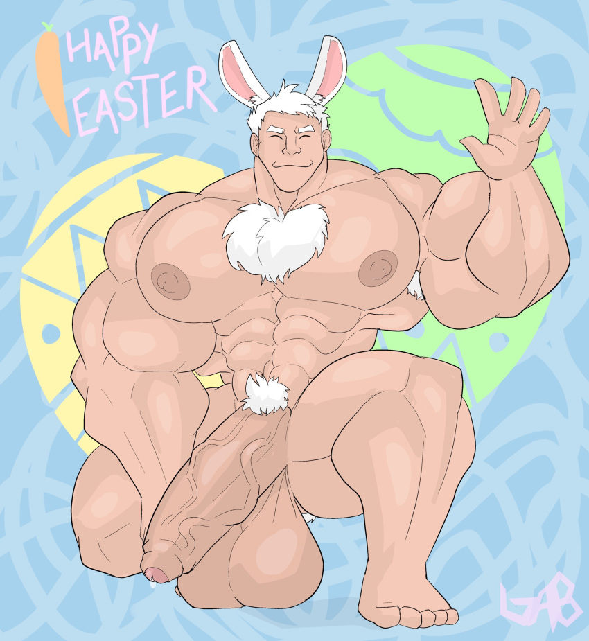 1boy abs armpit_hair balls balls_on_ground bara bench_press biceps chest_hair chest_tuft easter eyes_closed flaccid foreskin furry furry_only gab_art growing growth gym hairy_armpits happy happy_easter hyper hyper_balls hyper_genitalia hyper_muscles hyper_penis hyper_testicles male male_focus male_only muscles muscular muscular_anthro muscular_arms muscular_back muscular_legs muscular_male muscular_thighs nipples nude partially_retracted_foreskin penis pubic_hair rabbit smile solo solo_focus solo_male uncircumcised white_hair