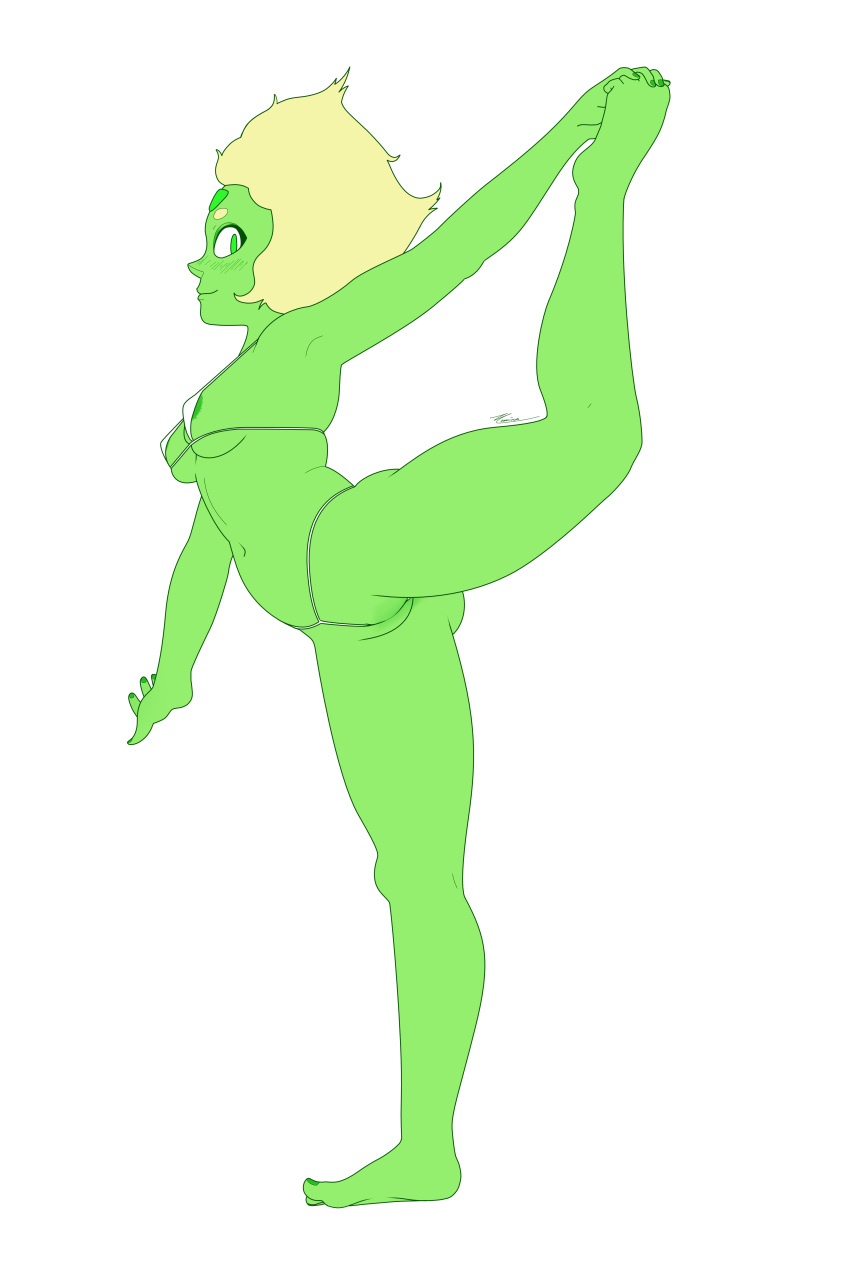 1girls cameltoe female flat_colors green_skin numinex peridot_(steven_universe) pose small_breasts solo steven_universe string_bikini white_background