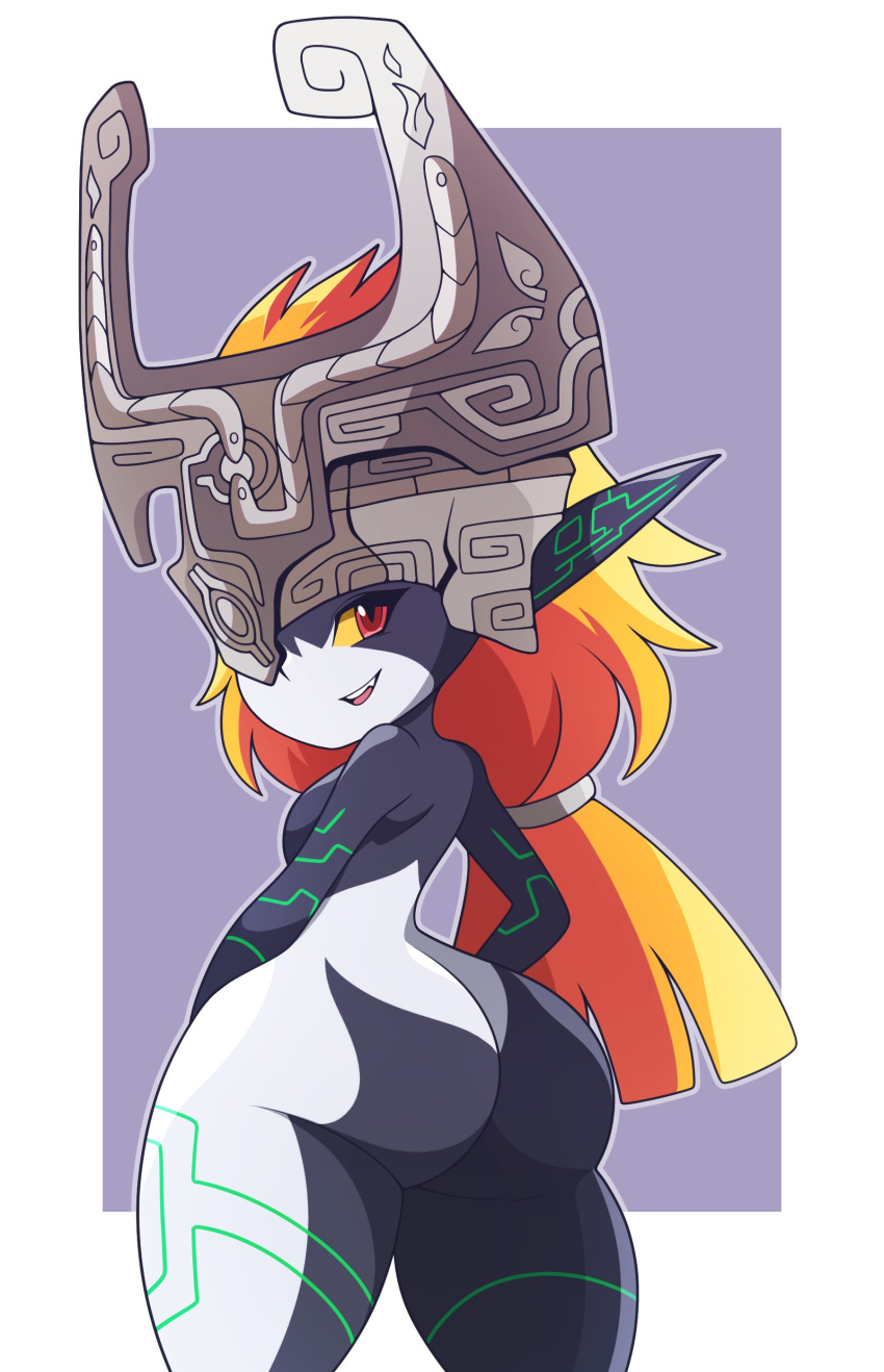 1girls abysswatchers ass big_ass bottom_heavy breasts bubble_butt female female_only imp_midna knife_ears long_ears looking_at_viewer looking_back mask midna pointy_ears red_eyes shortstack sideboob the_legend_of_zelda the_legend_of_zelda:_twilight_princess thick_thighs twilight_princess wide_hips yellow_sclera