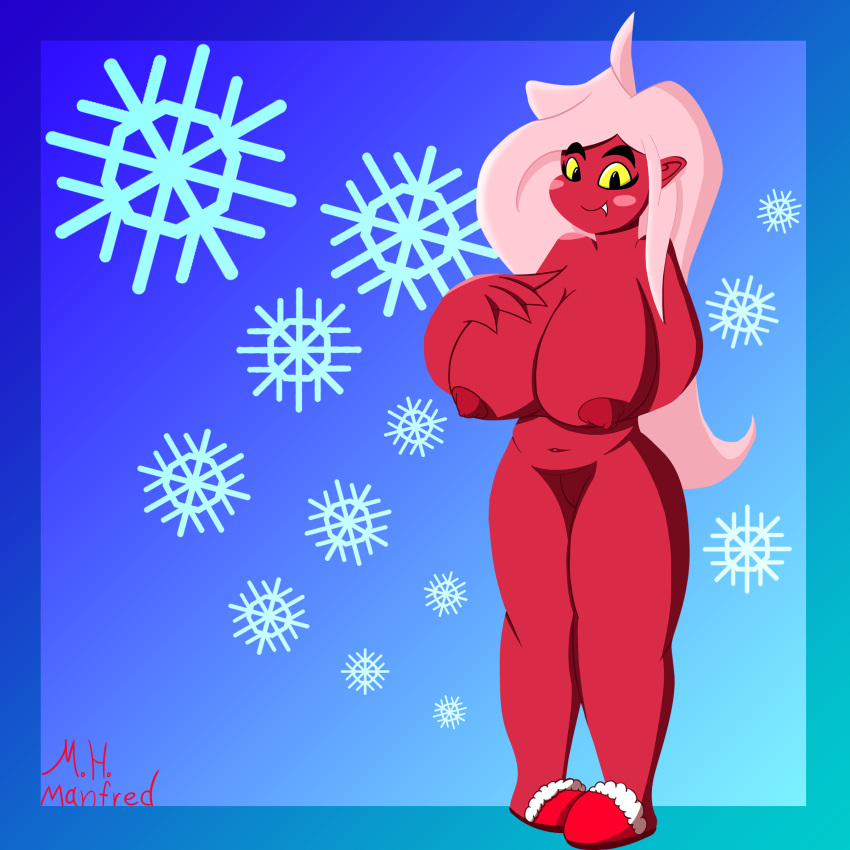 breasts christmas huge_breasts kyoob_(thegentlebro) manihack no_humans pink_hair red_skin thegentlebro