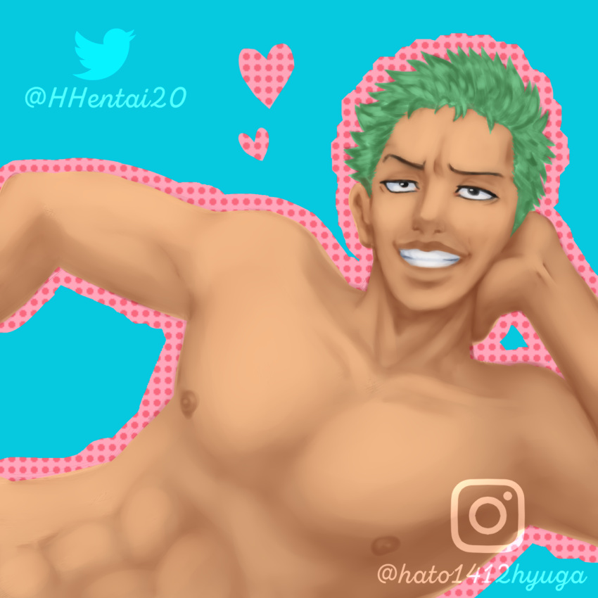 1boy brown_skin green_hair hhentai20 male male_only muscular_male one_piece roronoa_zoro solo