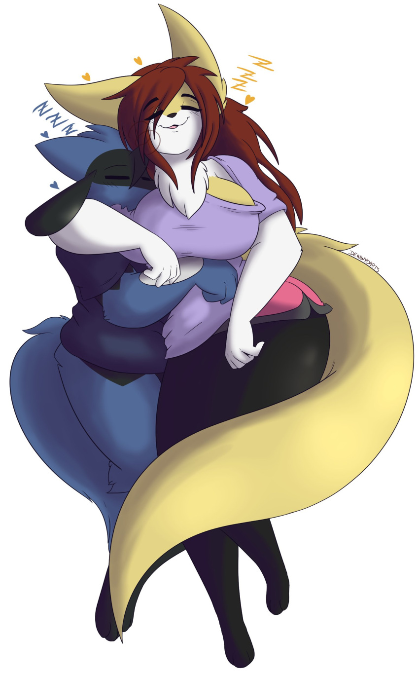 anthro braixen breasts breasts_peeking_out_of_shirt dew(dewwydartz) dewwydarts dewwydartz female game_freak hand_around_waist maddie(dewwydartz) nintendo pokémon_(species) pokemon pokemon_(species) riolu sleeping sleeping_together thick_thighs white_background wide_hips