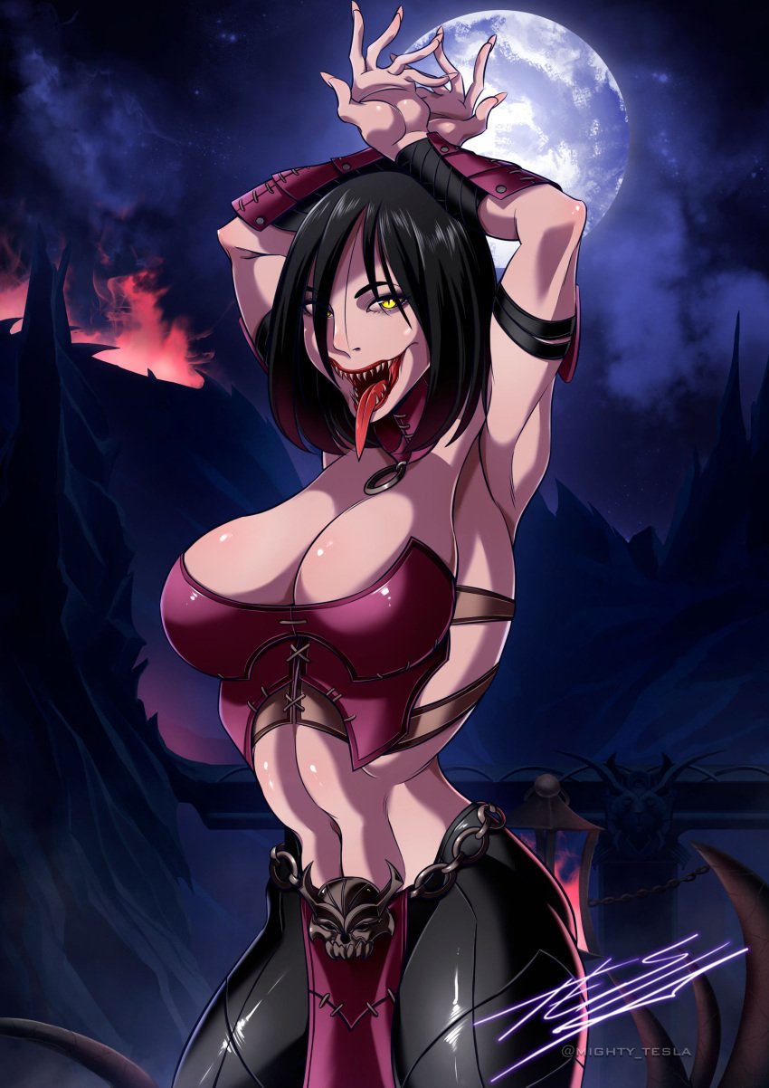 1girls 2d breasts busty cleavage clothed_female clothing curvaceous curves curvy demon_girl edenian female hair hips hourglass_figure huge_breasts humanoid hybrid karosu-maker legs light-skinned_female light_skin masked medium_hair midway mighty-tesla mileena monster monster_girl mortal_kombat mortal_kombat_x narrow_waist navel netherrealm_studios solo standing straight_hair tarkatan teeth thick_thighs thighs toned tongue tongue_out video_game voluptuous wide_hips yellow_eyes