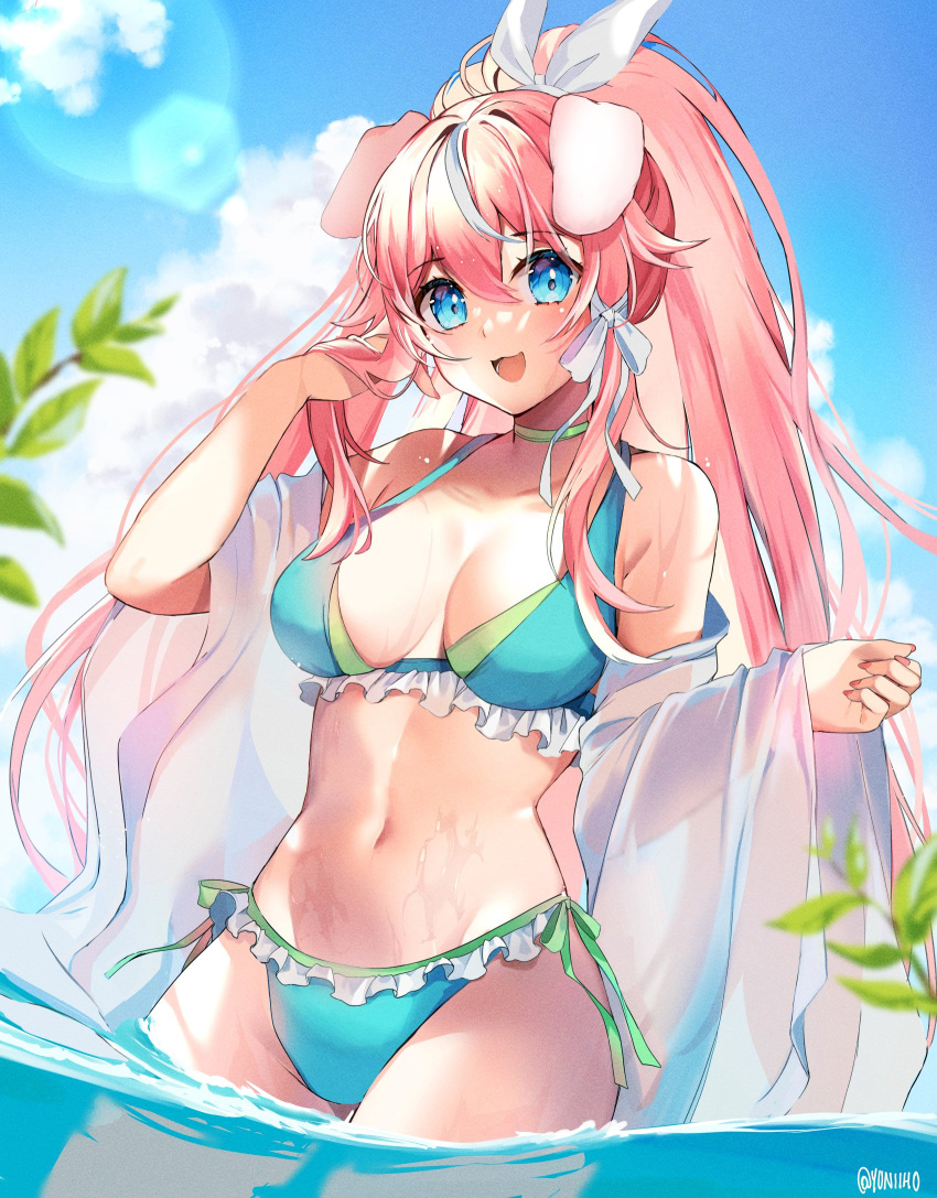 dog_girl long_hair pink_hair swimsuit virtual_youtuber vyugen yuniiho yuniiho_(character)