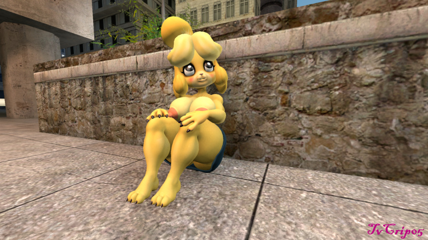 1girls 2020 3d 3d_(artwork) animal_crossing big_breasts big_thighs black_eyes breasts canine chibi clawed_fingers clawed_toes claws cute female female_only furry isabelle_(animal_crossing) looking_up nintendo nipples solo source_filmmaker tagme thick thick_hips thick_thighs topless tvcrip wide_hips