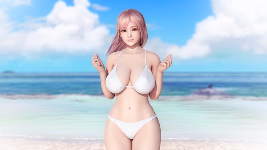 1girls 3d beach bent_wrist bikini breasts dead_or_alive dead_or_alive_5 dead_or_alive_5_last_round doahdm female female_only gravure_studio honoka_(doa) large_ass large_breasts light-skinned_female ninja_gaiden pokies public solo solo_focus tecmo thick_thighs