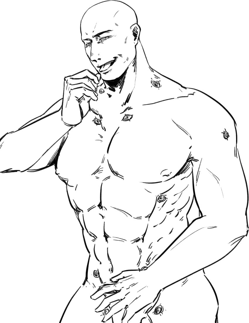 1boy bald bara black_and_white black_carapace horus_lupercal imperium_of_man line_art lineart male_focus muscular muscular_male primarch solo_male sons_of_horus tongue_out warhammer_(franchise) warhammer_40k 柒号垃圾桶