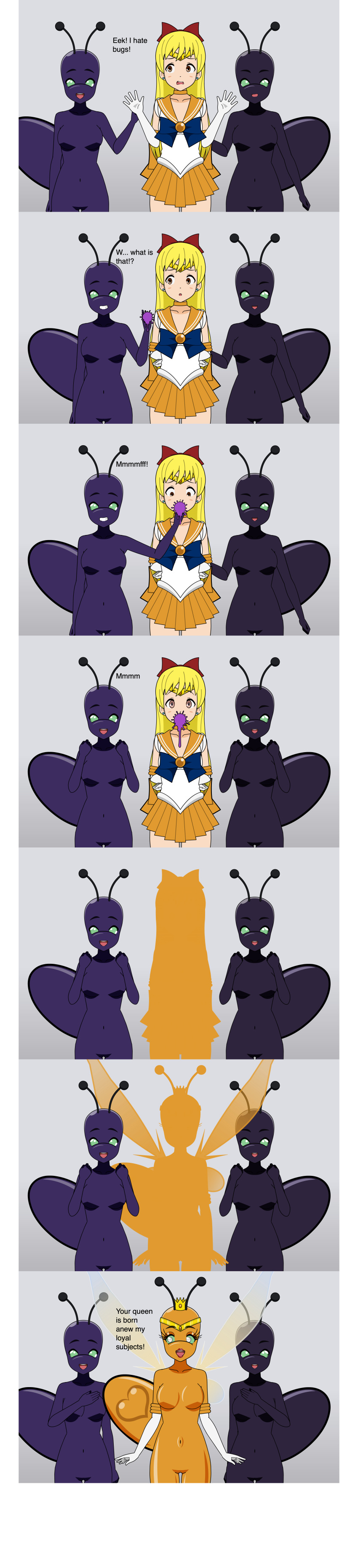 bishoujo_senshi_sailor_moon bow brainwashing clothing corruption english_text female identity_death insect_girl insect_wings insects kisekae minako_aino multiple_females sailor_venus skirt small_breasts species_transformation text transformation transformation_sequence wfay42