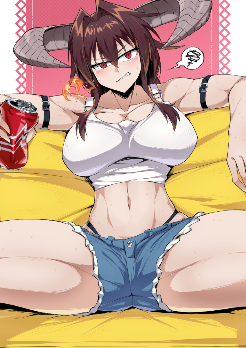 1girls breasts female female_only fit fit_female horns huge_breasts monster_girl original original_character solo solo_female spread_legs suzusiigasuki