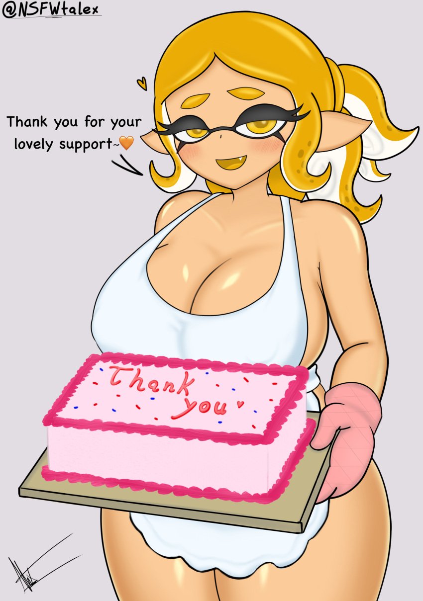 apron blush cake inkling inkling_girl linda_(telaxart) milf naked_apron nsfwtalex smiling_at_viewer splatoon splatoon_2 telaxart texalunax