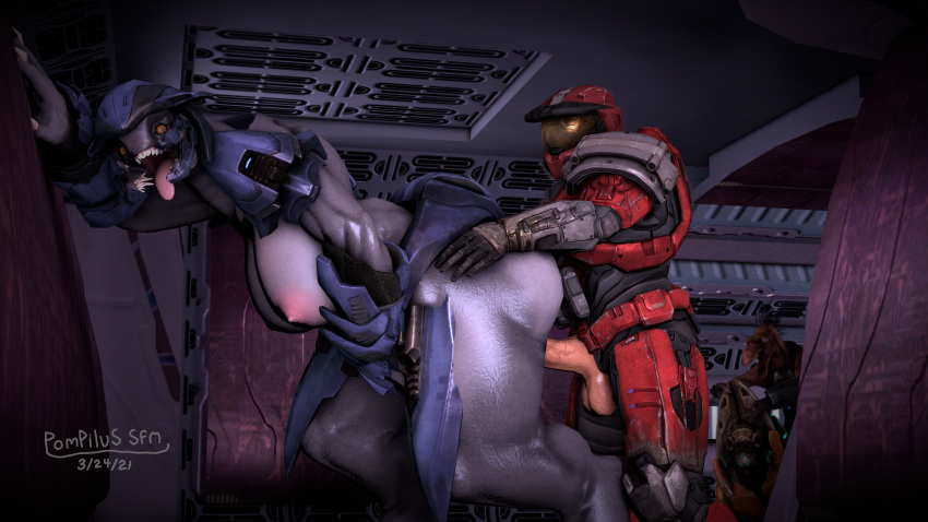 1boy 1girls 3d alien alien_girl ambiguous_penetration armor ass being_watched bent_over big_ass big_breasts breasts female female_sangheili fingering from_behind halo halo_(game) halo_(series) hands_on_hips helmet huge_ass huge_breasts human human_penetrating humanoid interspecies larger_female looking_back looking_pleasured male male/female male_human/female_alien male_human/female_humanoid onlookers pompilus_sfm_twitter(artist) sangheili sex side_view sideboob size_difference smaller_male spartan_(halo) tongue_out unprofessional_behavior vaginal_penetration