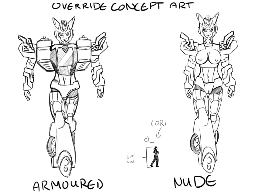 2girls alien alien_girl armor_removed before_and_after boobs breasts female female_focus lori machine medium_breasts nipples nude nude_female original_character override override_prime pussy robot robot_girl size_comparison tits transformers transformers_cybertron vagina