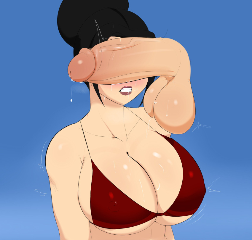 1girls avatar_the_last_airbender azula big_breasts big_penis bikini blushing breasts cant_see_the_haters cleavage disembodied_penis dripping erection faceless_male female g3mma large_breasts male nickelodeon penis penis_on_face penis_over_eyes straight swimsuit