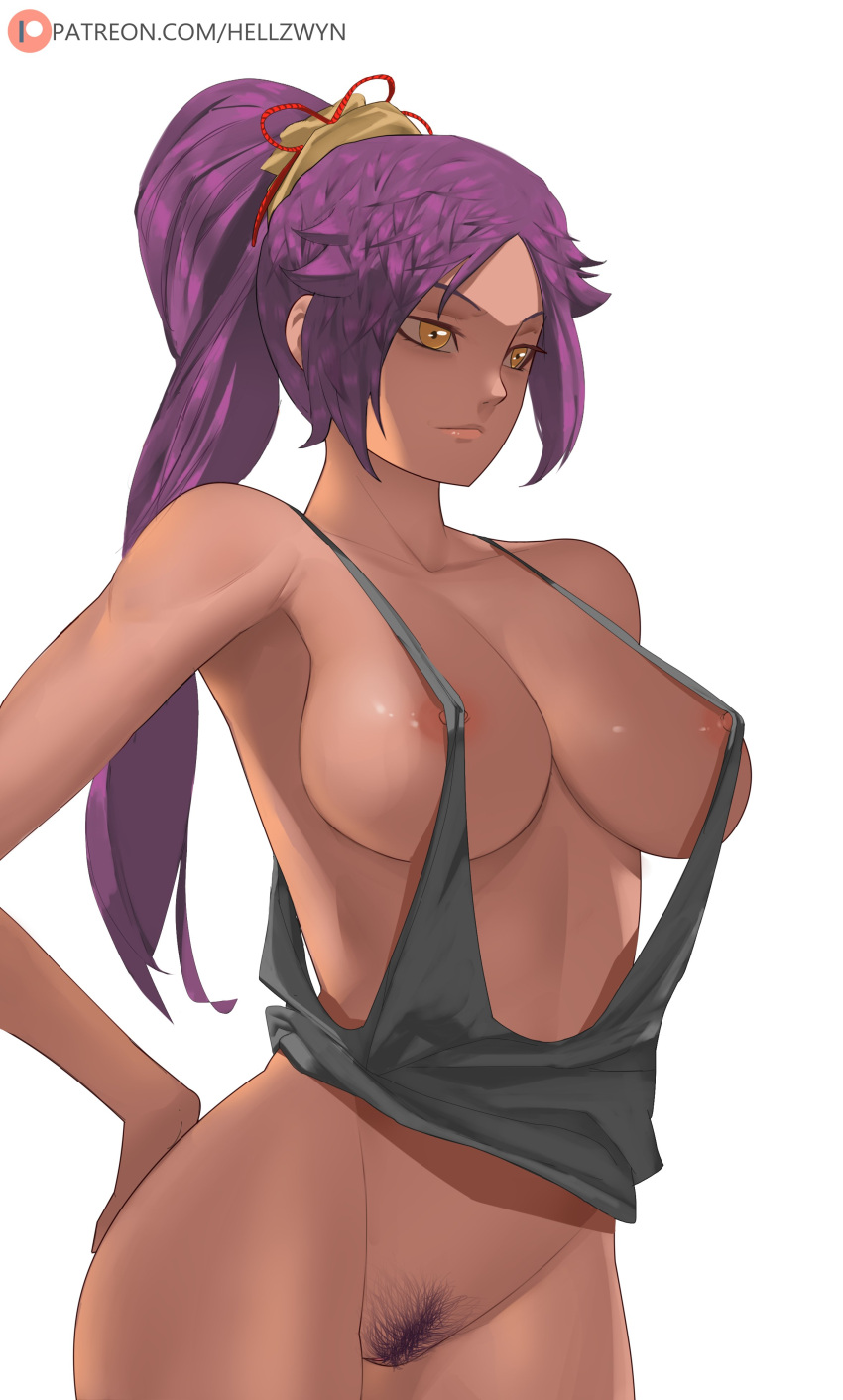 1girls bleach breasts dark-skinned_female dark_skin female female_focus female_only hell904 nipples partially_clothed pubic_hair pussy shihouin_yoruichi solo