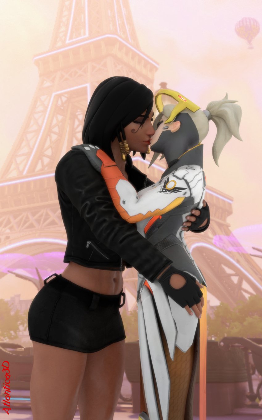 2girls 3d atlantica3d kissing mercy overwatch pharah yuri