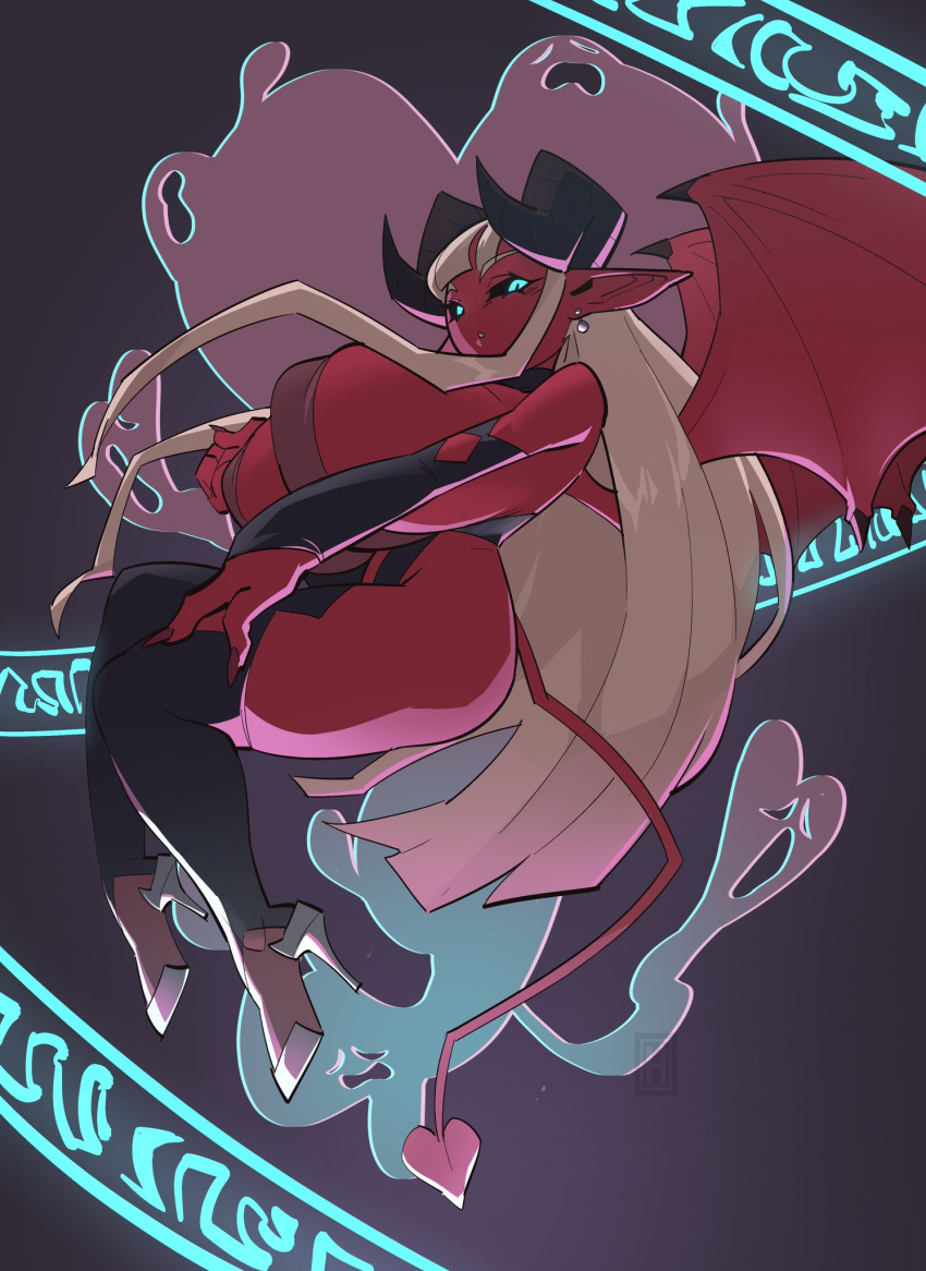 1girls black_sclera blue_eyes curvy demon demon_girl demon_horns demon_tail demon_wings female female_only heels hi_res horns huge_breasts long_hair looking_at_viewer lyla_(thehelmetguy) red_skin slit_pupils solo solo_female tail thehelmetguy white_hair wings