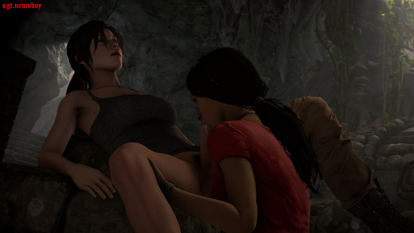 1futa 1girls 3d chloe_frazer erection fellatio female futa_on_female futanari lara_croft lara_croft_(survivor) light-skinned_futanari oral outdoors outside penis sgtnewsboy source_filmmaker tan-skinned_female tomb_raider tomb_raider_(survivor) uncharted