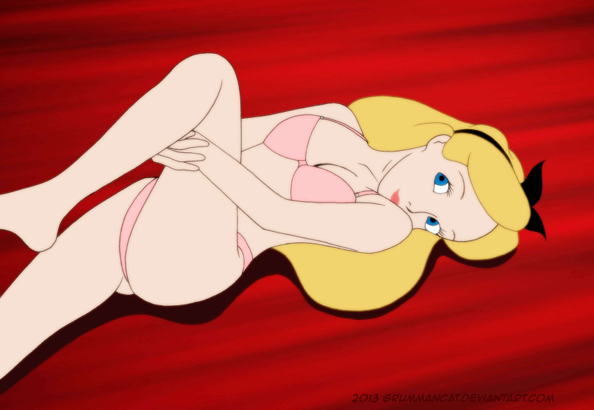 alice_(disney) alice_in_wonderland alice_in_wonderland_(1951_film) alice_liddell bra disney female grummancat lying_on_back panties solo