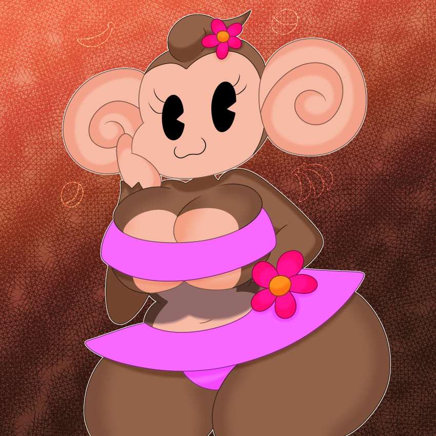 3barts beady_eyes big_breasts big_ears breasts brown_body brown_fur cute dress female female_only flower_in_hair flowers fur huge_breasts large_breasts looking_at_viewer meemee monkey monkey_girl monkey_humanoid primate primate_humanoid sega sharfa skirt super_monkey_ball tan_skin thick_thighs wide_hips