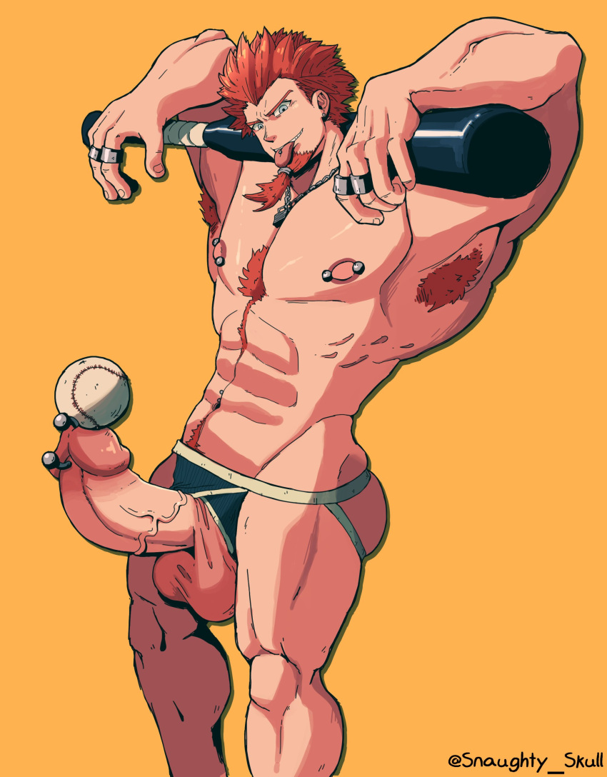 1boy abs armpit_hair armpits bara baseball baseball_bat beard biceps big_ass big_balls big_butt big_muscles big_penis blue_eyes bodybuilder cocky confident danganronpa erect_nipples erect_penis erection eyes gay grey_eyes human hyper_muscles jockstrap kuwata_leon looking_at_viewer male male_only masculine muscle muscles muscular muscular_male necklace nipple_piercing nipples pecs penis penis_piercing pierced_genitals presenting_penis prince_albert_piercing red_hair ring rings smooth_skin snaughty_skull solo tongue tongue_out tongue_piercing veiny_penis