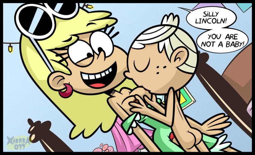 breast_sucking breasts brother_and_sister confused incest leni_loud lincoln_loud nipple_suck nipples nude_male older_sister penis shirt_down sucking_nipples sunglasses_on_head the_loud_house xierra099 younger_brother