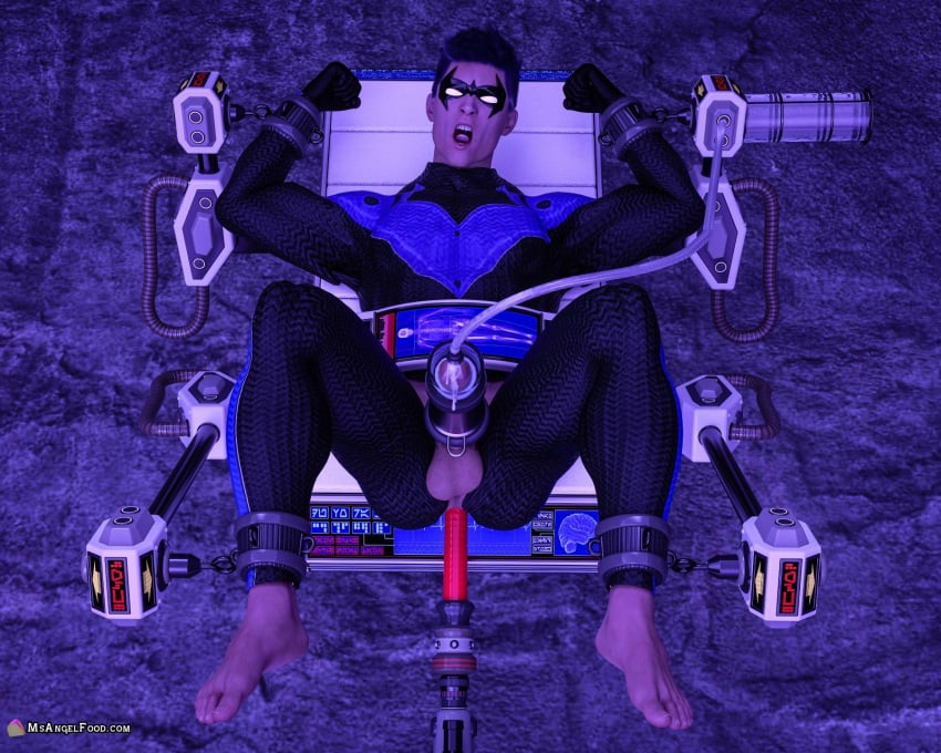 1boy 3d 3d_(artwork) anal anal_insertion anal_probe anal_sex balls barefoot batman_(series) bondage bondage_table bound cock dc dc_comics dick_grayson dildo exam_table feet feet_up male male_only milking milking_machine msangelfood nightwing on_back probe sex_toy solo spandex spread_legs superhero table uncensored yaoi