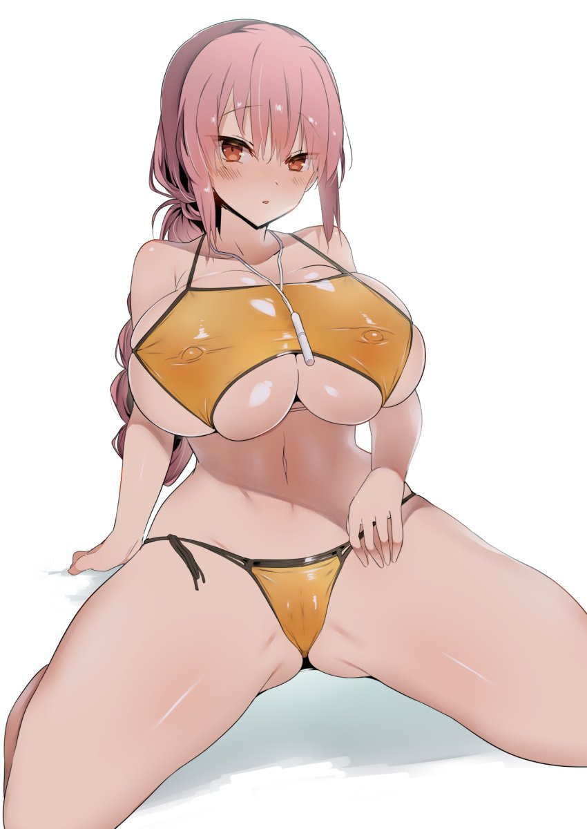 1girls 2021 armpit_crease ass_visible_through_thighs barely_clothed barely_contained belly_button bikini blush braid breasts fate/grand_order fate_(series) female female_focus female_only florence_nightingale_(chaldea_lifesavers)_(fate) florence_nightingale_(fate) furau hi_res hips huge_breasts kneeling legs_spread long_hair looking_at_viewer open_mouth pink_hair red_eyes sideboob simple_background swimsuit thick_thighs thighs underboob white_background wide_hips yellow_bikini