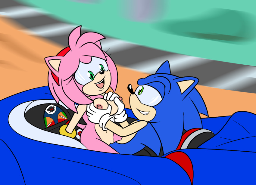 1boy 1boy1girl 1girls 2021 amy_rose animal_ears blue_fur blue_hair bracelet breast_grab breasts breasts_grab car clothing color colored coloured eyes_open female footwear fur gloves grabbing grabbing_breast grabbing_breasts grope groping groping_breast groping_breasts hairband half-closed_eyes handwear headband hedgehog inkbunny male male/female medium_breasts mostly_nude naked nipples no_bra no_panties nude nude_female nude_male open_eyes open_mouth pink_fur pink_hair pink_nipples race_car racecar sega smile smiling sonic_(series) sonic_the_hedgehog sonic_the_hedgehog_(series) sonicguru team_sonic_racing teeth tongue