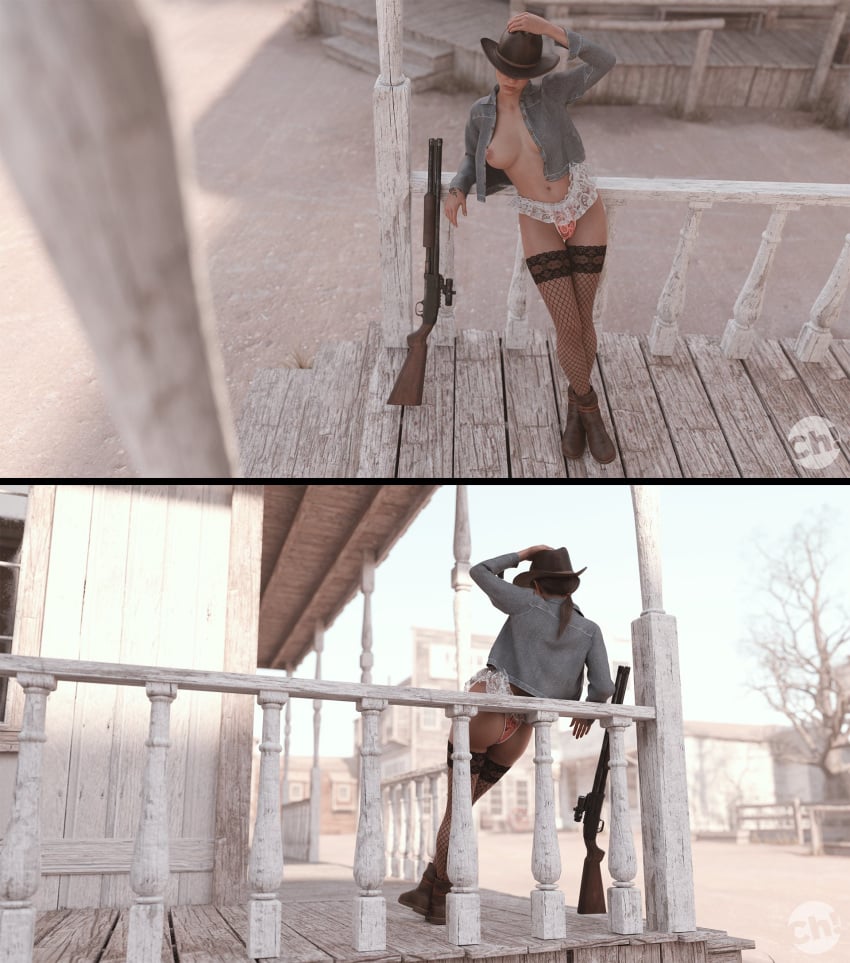 1girls 3d areolae ass big_breasts breasts busty casual ch! clothing cow_girl cowboy_hat edit ellie_(the_last_of_us) ellie_williams firearm footwear freckles headwear hourglass_figure human jacket naughty_dog nipples pale_skin panties shotgun solo solo_female tagme tattoo the_last_of_us the_last_of_us_2 thong weapon wide_hips