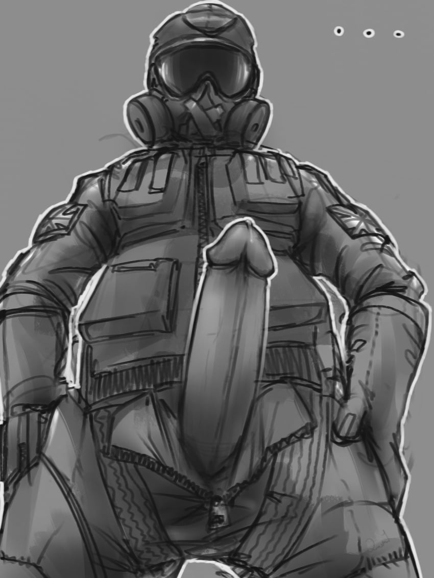 1boy clothed_male gas_mask gay helmet inviting_to_sex male_only mask masked masked_male military military_uniform mute_(rainbow_six) penis penis_out_of_pants precum rainbow_six rainbow_six_siege sketch solo_male yaoi