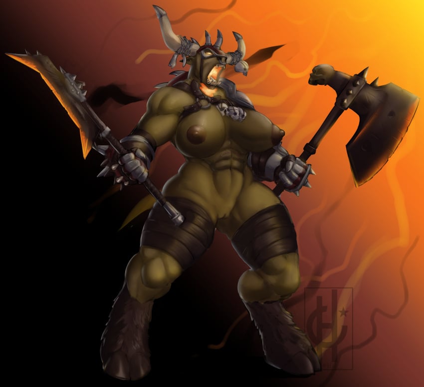 1girls 2021 abs absurd_res anthro areola armor axe beastman beastman_(warhammer) biceps big_areola big_breasts big_nipples bovid bovine breasts clothing digital_media_(artwork) dual_wielding european_mythology facial_piercing female female_only gauntlets genitals gloves greek_mythology handwear heid_(artist) hi_res hips holding_object holding_weapon hooves horn mammal melee_weapon minotaur minotaur_female mtf_crossgender muscular muscular_anthro muscular_female muscular_thighs mythology nipples nose_piercing nose_ring open_mouth perky_breasts piercing plump_labia puffy_areola pussy rule_63 serratus solo solo_female taurox_the_brass_bull thick_thighs thighs triceps warhammer_(franchise) warhammer_fantasy weapon wide_hips