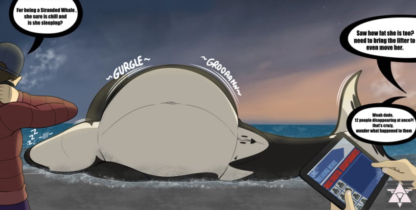 after_vore ambiguous_gender beach beached belly big_belly black_body black_skin blue_clothing blue_hat blue_headwear cetacean clothing cloud delphinoid digestion digestion_noises english_text fat_belly fatal_vore female female_pred feral feral_pred feral_unbirthing_human genitals group hat headgear headwear huge_belly human human_prey jacket lying male male/female mammal marine mass_vore multiple_prey oceanic_dolphin on_side oral_vore orca outdoors pussy red_clothing red_jacket red_topwear seaside sentinelwinder shore sleeping sound_effects speech_bubble stomach_bulge tablet text toothed_whale topwear unbirthing vaginal_penetration vore white_belly white_body white_skin zzz