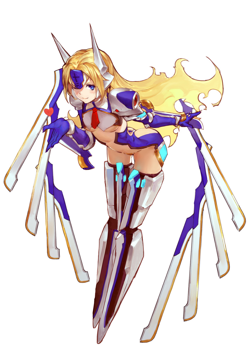 1girls arc_system_works ass atorosu blazblue blonde_hair blowing_kiss blue_eyes bodysuit heart leaning_forward long_hair looking_at_viewer maebari mu-12 noel_vermillion one_eye_closed small_breasts sword