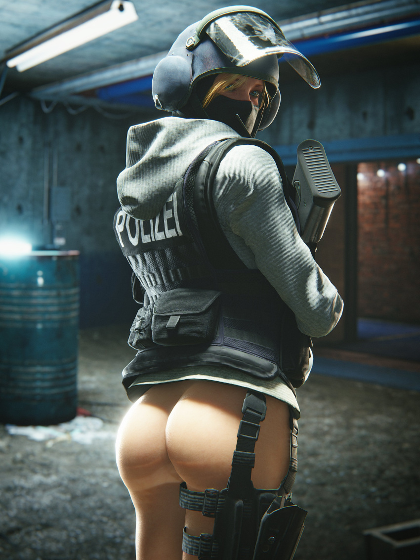 1girls 3d 3d_(artwork) ass blonde_hair blue_eyes bottomless iq_(rainbow_six) llamasarepink rainbow_six rainbow_six_siege ubisoft