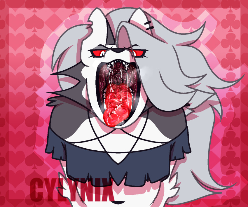 anthro canid canine canis cylynix female helluva_boss hi_res loona_(helluva_boss) mammal mouth_shot open_mouth solo vore wolf