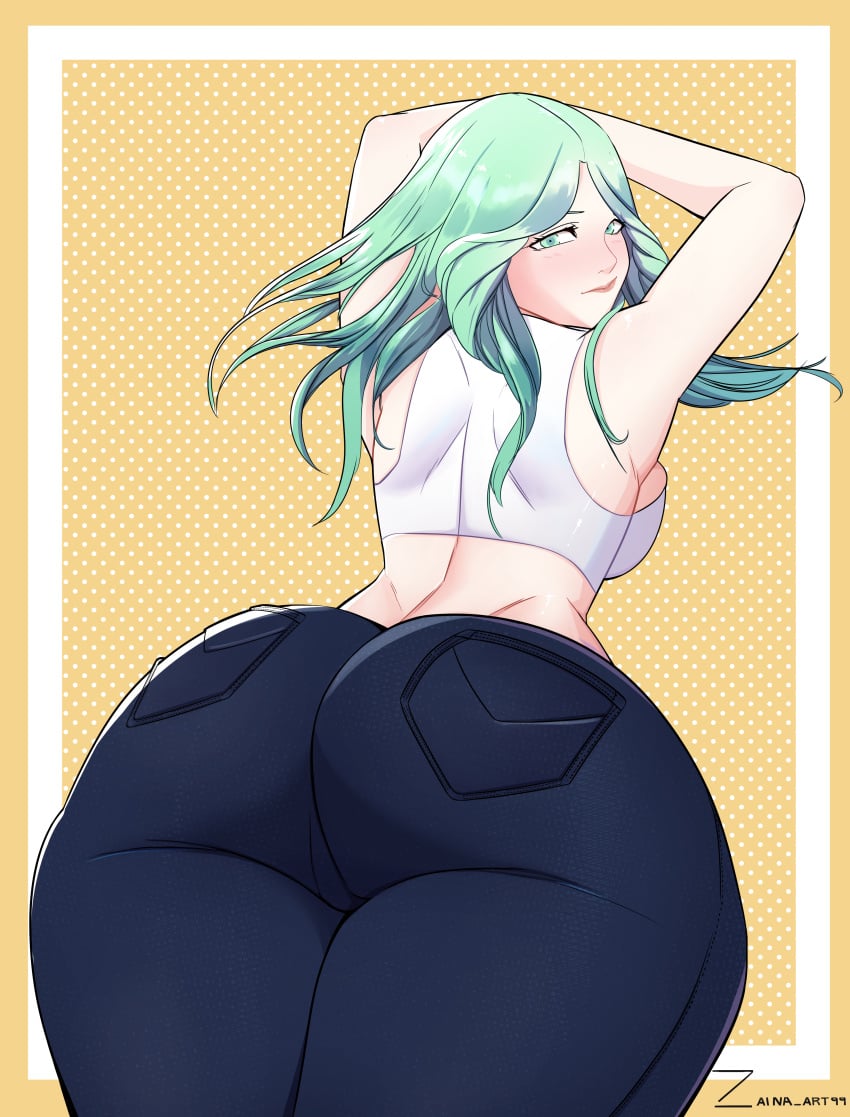 1girls about_to_fart ass ass_focus big_ass big_thighs bottom_heavy dat_ass fat_ass fire_emblem fire_emblem:_three_houses full_of_gas green_eyes green_hair huge_ass imminent_fart jeans large_ass long_hair looking_at_viewer looking_back nintendo pants rhea_(fire_emblem) round_ass solo thick_ass thick_thighs thunder_thighs thunderthighs tight_jeans zaina_art99