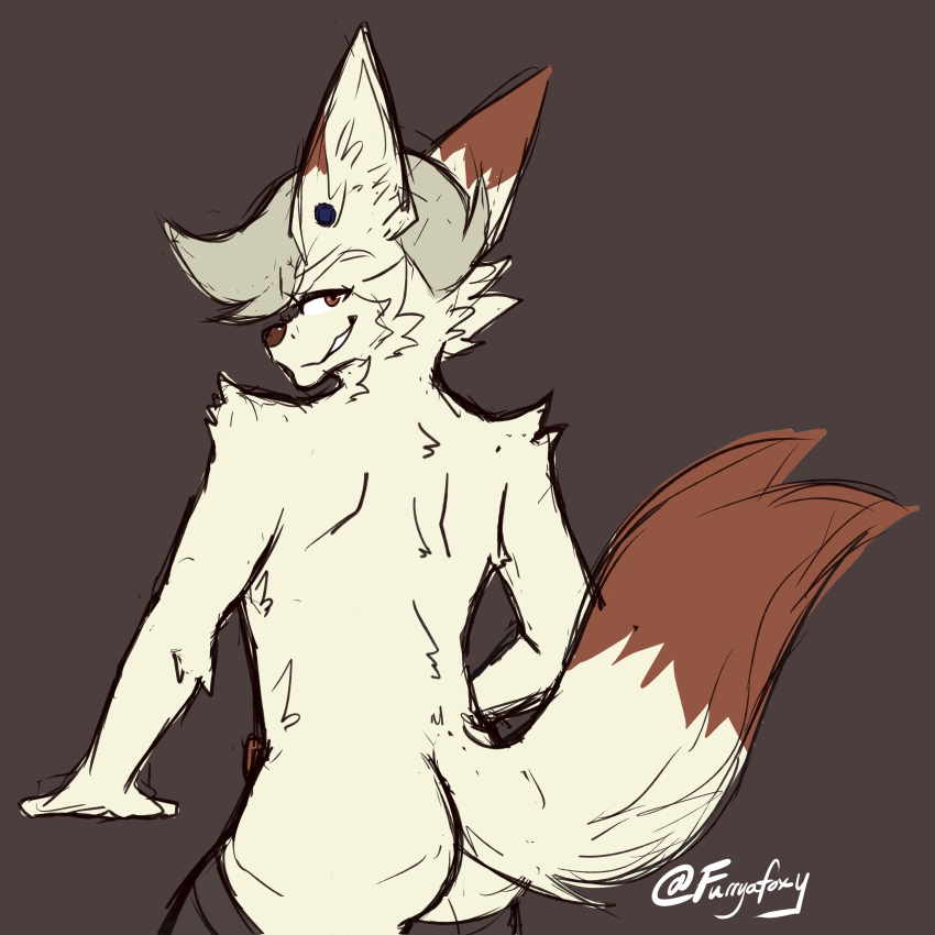 1:1 absurd_res anthro ass canid canine fennec fox furryafoxy hi_res invalid_tag male male/male mammal smile smug solo