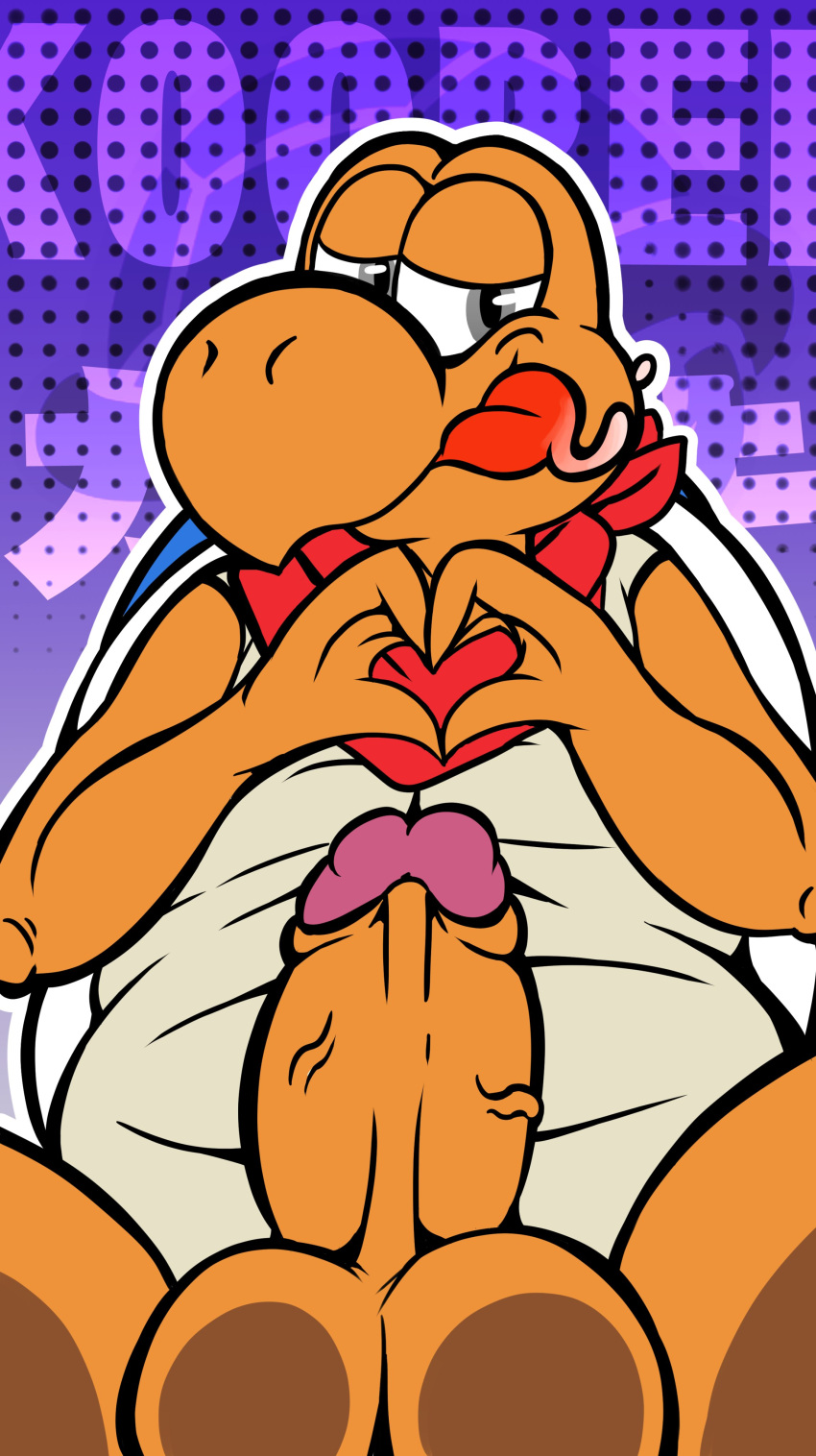 2021 absurd_res alternate_version_at_source anthro balls el_booki erection genitals hi_res humanoid_genitalia humanoid_penis koopa koopa_troopa kooper male male_only mario_(series) nintendo overweight overweight_male paper_mario penis scalie solo tongue tongue_out video_games