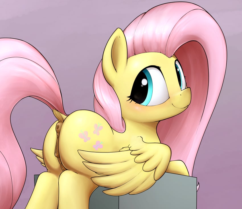 2021 animal_genitalia animal_pussy anus ass cutie_mark digital_media_(artwork) dock equid equine equine_pussy eyelashes female feral fluttershy_(mlp) friendship_is_magic genitals hasbro hi_res mammal my_little_pony pegasus pussy smile solo whiskeypanda wings