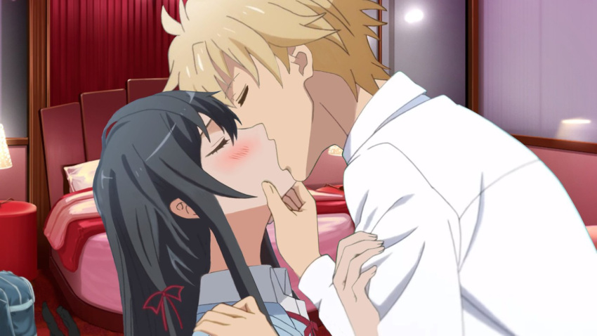 closed_eyes female hayama_hayato kazu0721 kissing love_hotel my_teen_romantic_comedy_snafu netorare yukinoshita_yukino