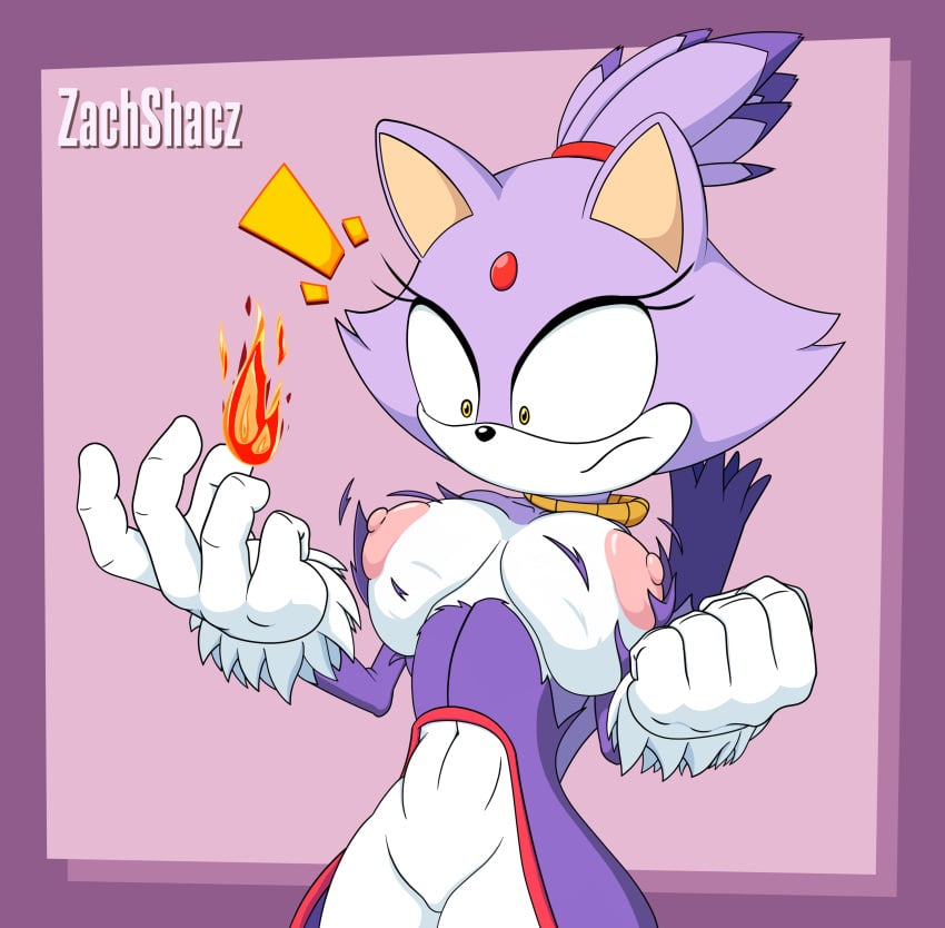 big_breasts blaze_the_cat breasts clothing fire flame gloves necklace neckwear ponytail purple_clothing purple_fur shocked shocked_expression skin_tight skin_tight_suit sonic_(series) sonic_the_hedgehog_(series) surprised wardrobe_malfunction white_gloves yellow_eyes zachshacz