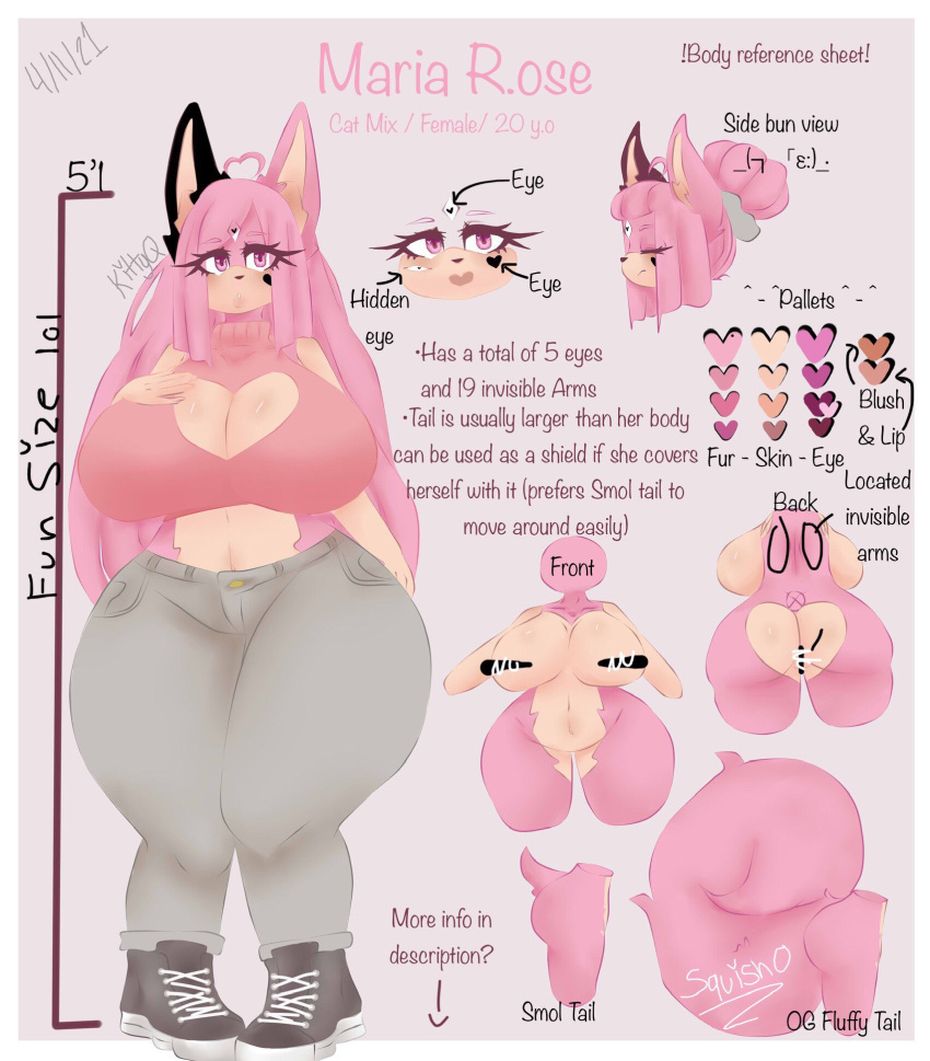 big_breasts boob_window jeans kittyq maria_rose_(kittyq) original_character pink_fur pink_hair reference_sheet shortstack sonic_(series) sonic_oc thick_thighs wide_hips