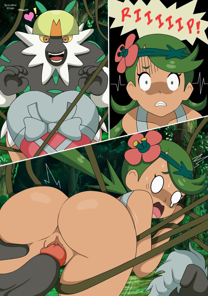 1boy 1girls ape ass bestiality clenched_teeth clothing comic comic_page dark-skinned_female female female_human femsub from_behind green_eyes green_hair hetero human imminent_penetration imminent_rape imminent_sex imminent_vaginal interspecies just_the_tip long_hair male male/female male_pokemon male_pokemon/female_human maledom mallow_(pokemon) mbhen114 monkey nintendo open_mouth passimian penetration penis pokemon pokemon_sm pokephilia pussy rape restrained ripped_clothes ripped_clothing ripped_pants ripping scared shaded_face spellcaster_knight spread_ass spread_legs stuck surprised tan_skin trial_captain vaginal_penetration vines wide_eyed wide_hips worried worried_expression zoophilia