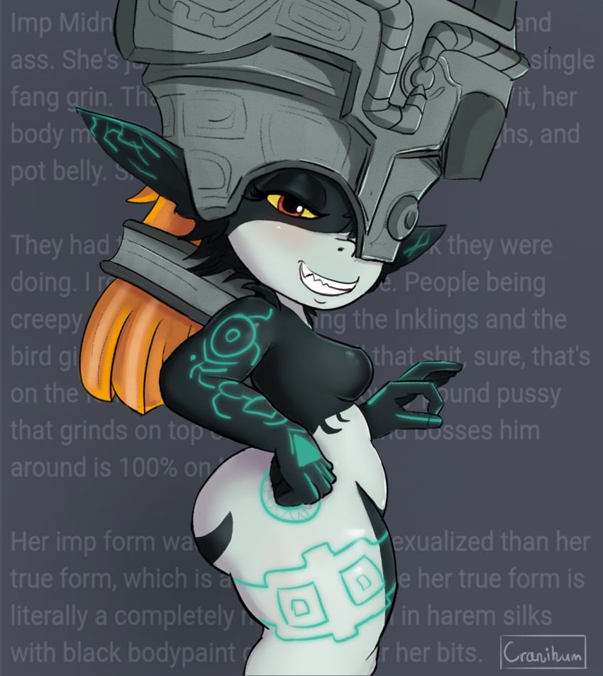 ass copypasta cranihum fat_ass female female_only glowing helmet imp imp_midna looking_at_viewer midna ok_sign pinup red_eyes shortstack sideboob smug text the_legend_of_zelda thick thick_thighs thighs twilight_princess