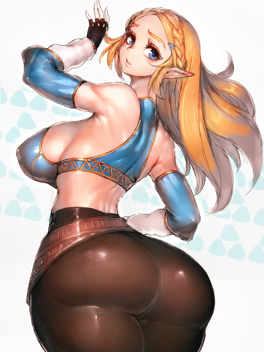 1girls ass ass_focus ass_up big_ass blonde blonde_hair blue_eyes breasts breath_of_the_wild curvaceous curvy curvy_female dat_ass eyelashes favorite female female_focus female_only fumio_(rsqkr) hips huge_ass hylian large_ass light-skinned_female light_skin looking_at_viewer looking_back pale-skinned_female pale_skin pointy_ears princess_zelda royalty sideboob simple_background solo solo_female solo_focus the_legend_of_zelda thick_thighs thunder_thighs wide_hips zelda_(breath_of_the_wild)