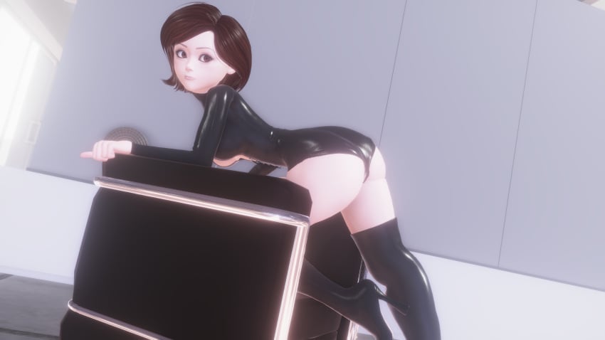 1girls 3d 3d_(artwork) breasts disney elastigirl female female_only helen_parr high_heels honey_select illusion_soft killerru leather pixar seat smooth_skin solo the_incredibles