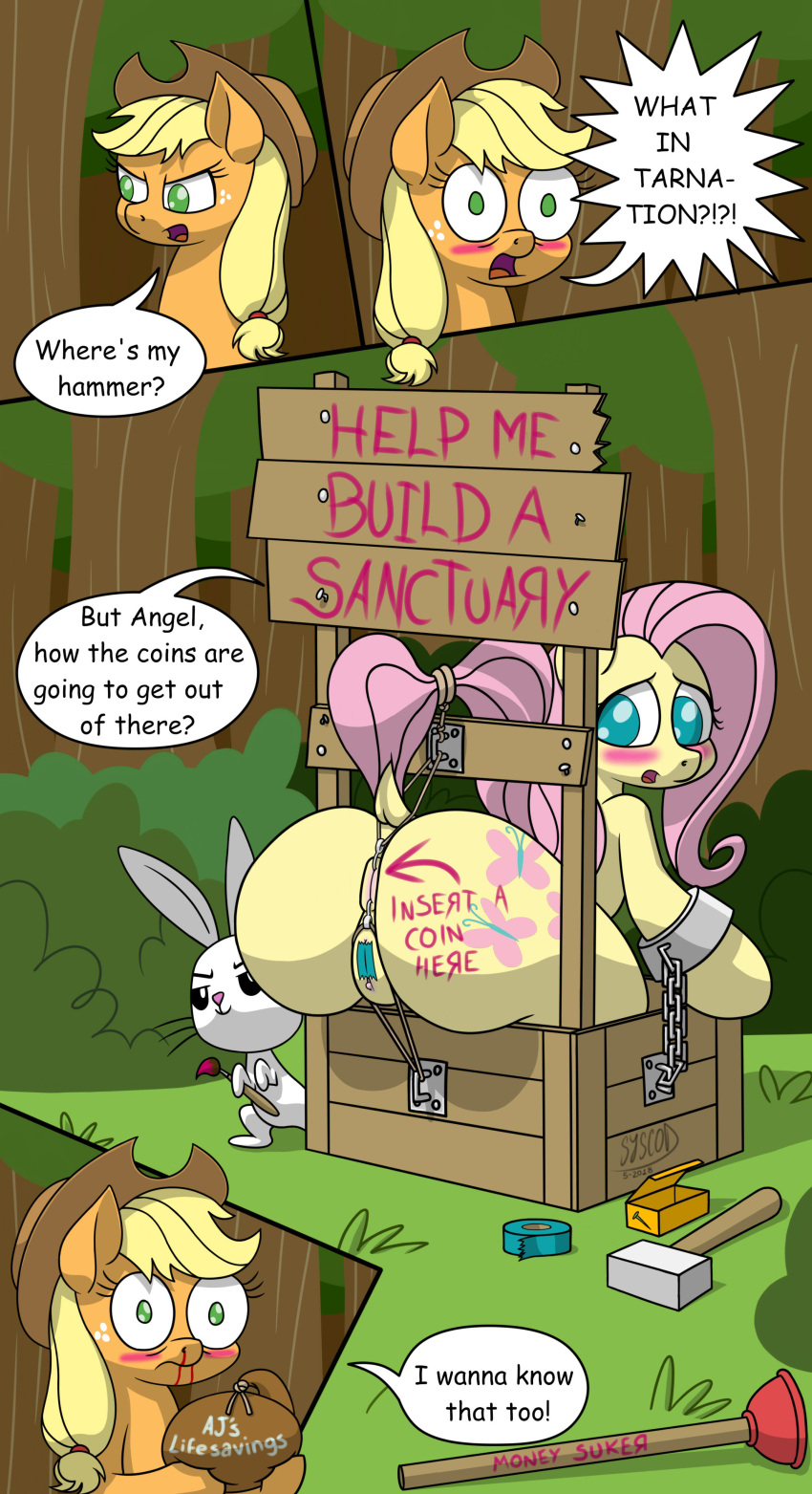 applejack_(mlp) ass asshole blonde_mane bunny clitoris fluttershy_(mlp) friendship_is_magic fundraiser fundraising my_little_pony pink_mane pony smooth_skin syscod