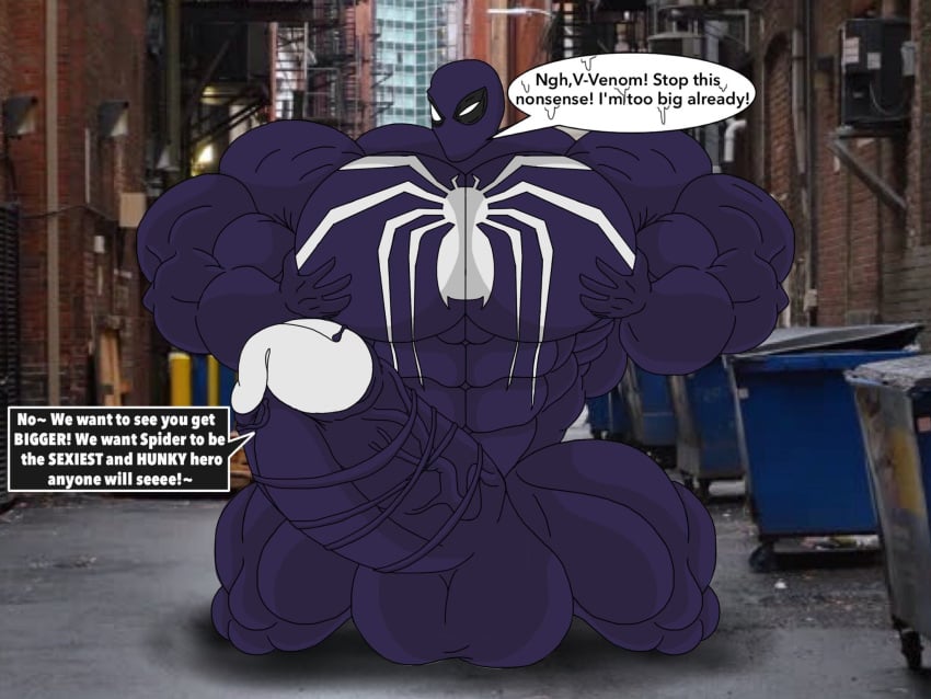 abs arms_up chest_hair chest_tuft cum eddie_brock excessive_muscles hairy_chest hairy_pecs himbo hyper hyper_balls hyper_genitalia hyper_muscles hyper_penis hyper_testicles kindaporn male male_focus male_only marvel muscular muscular_arms muscular_ass muscular_back muscular_legs muscular_male muscular_thighs spider-man spider-man_(series) text text_bubble venom_(marvel)