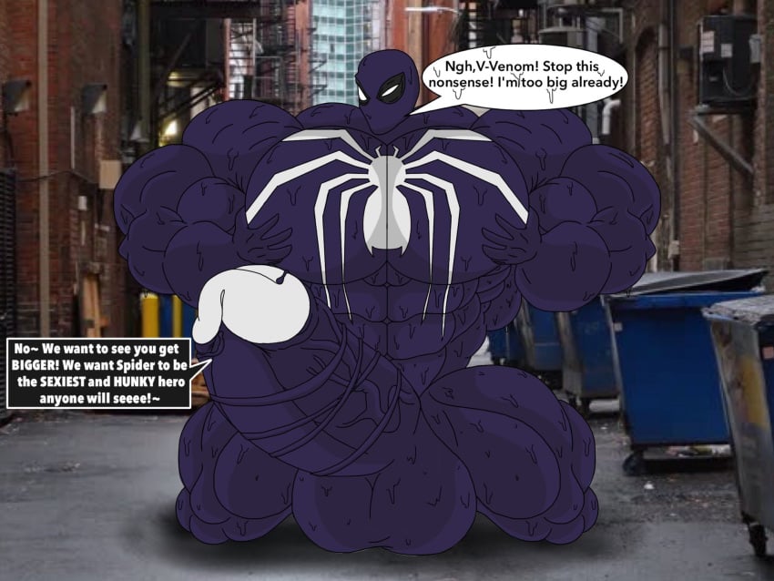 abs arms_up chest_hair chest_tuft cum eddie_brock excessive_muscles hairy_chest hairy_pecs himbo hyper hyper_balls hyper_genitalia hyper_muscles hyper_penis hyper_testicles kindaporn male male_focus male_only marvel muscle muscles muscular muscular_arms muscular_ass muscular_back muscular_legs muscular_male muscular_thighs spider-man spider-man_(series) text text_bubble venom_(marvel) words