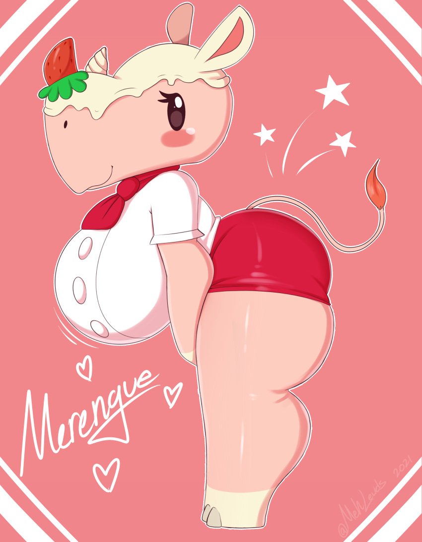 animal_crossing ass big_ass breasts female fur furry heart huge_breasts mehdrawings merengue_(animal_crossing) motion_lines nintendo rhinoceros text thick_thighs video_games